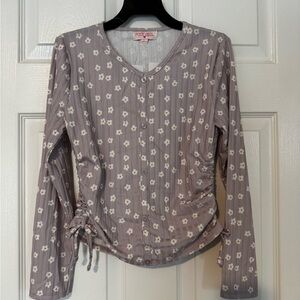 Poof! Lavender Floral Long Sleeve Button Top